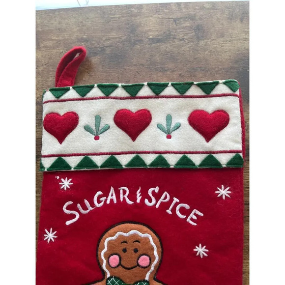 Sugar & Spice Christmas Red Stocking Embroidery Gingerbread Man 6X19 - Picture 7 of 11